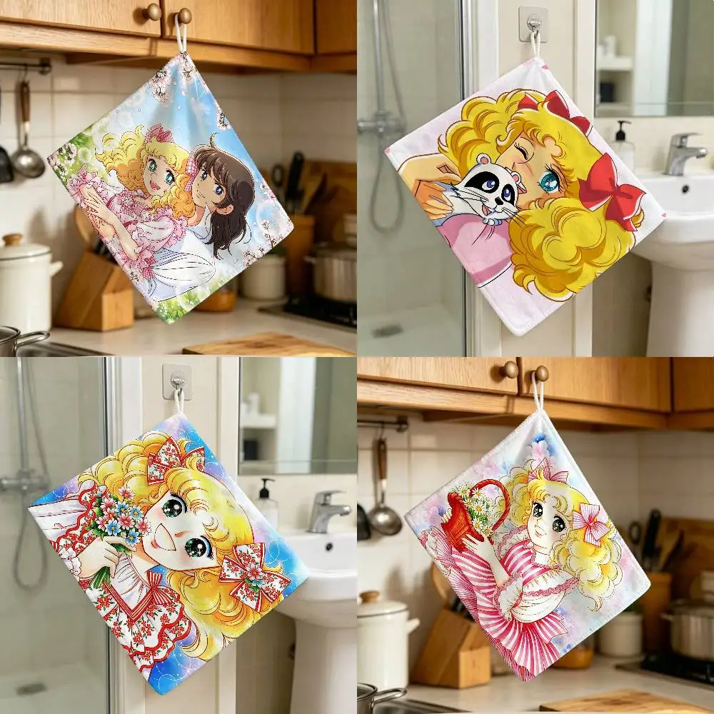 Candy sweet Polyester Cotton Hanging Kitchen Towel Skin Friendly Hand Wiping Towel For Hotel Cafe Household
