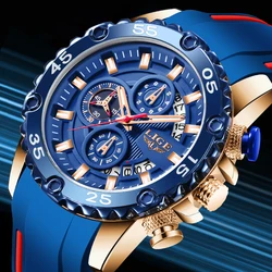 New Blue Watch LIGE Mens Watches Top Brand Luxury Big Dial Military Clock Quartz Watch Waterproof Sport Chronograph Erkek Saati