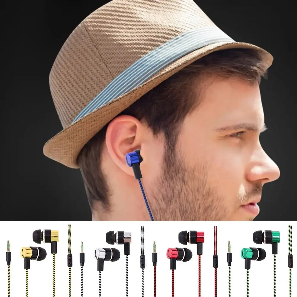 Cable Headset Stereo In-Ear Earphone Earpiece Bass 3.5mm Earbuds Nylon Weave Universal Wired Headphone Mobile Phone Computer MP3