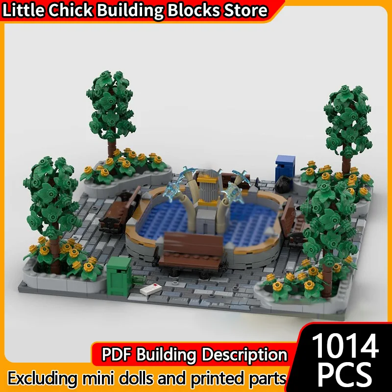 

Модель City Street View MOC, строительные кирпичи, городская парковая сцена, модульная технология, подарки, праздник, сборка, детские игрушки, костюм