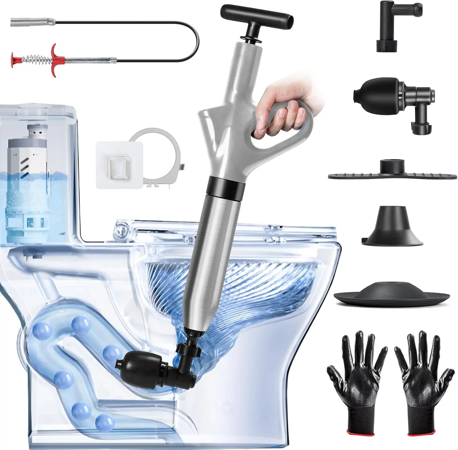 Toilet Plunger Drain Clog Remover High-Pressure Drain Unclogger for Clogged Bathroom, Sink, Kitchen Air Plunger with Real -Time