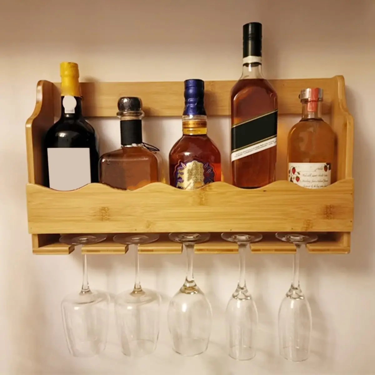 

(LBER) Wall Mounted Wine Rack Bar Shelves for Liquor Bottles Bar Wall Shelves Space-Saving Wall-Mounted Design Suitable