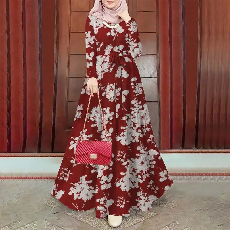 فستان إسلامي ربيعي مطبوع عليه زهور من ZANZEA بأكمام طويلة لرمضان تركيا فيستدوس عتيق للعطلات ماكسي رداء قفطان عباية إسلامية 20