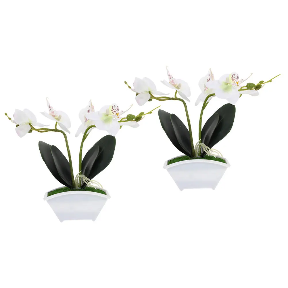 

2Pcs Artificial Potted Phalaenopsis Lifelike Silk Flower Home Decor Wedding Photography Props Artificial Flower