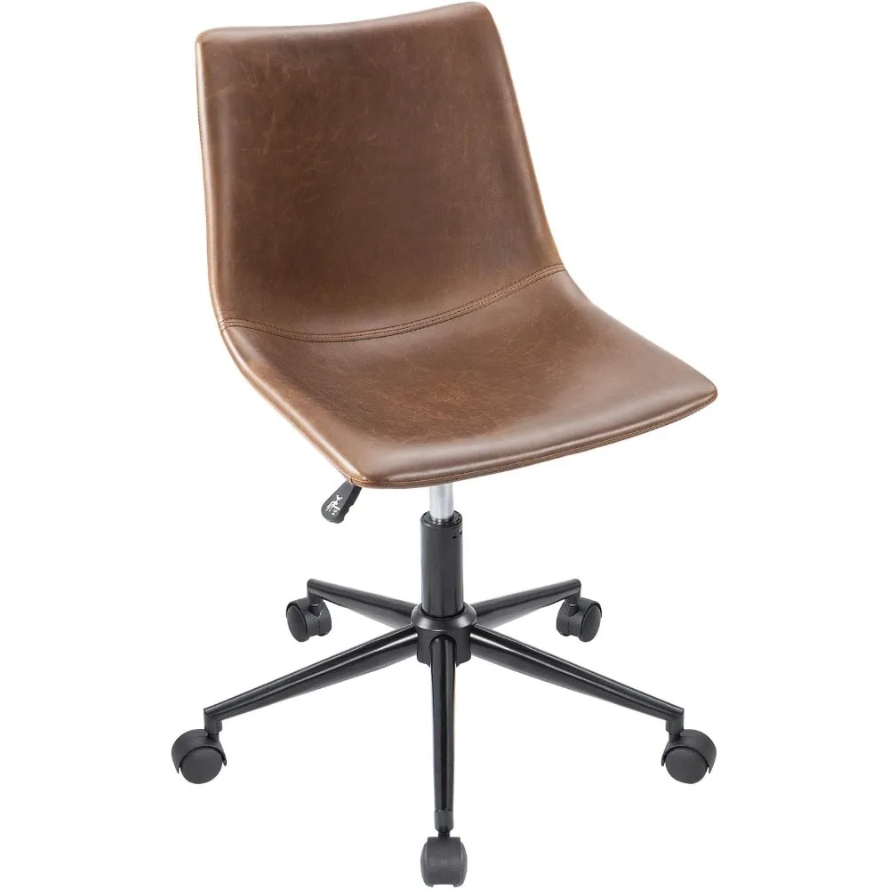 

Mid Back Task Chair PU Leather Adjustable Swivel Office Chair Bucket Seat Armless Computer Chair Modern Low Back Desk Conference