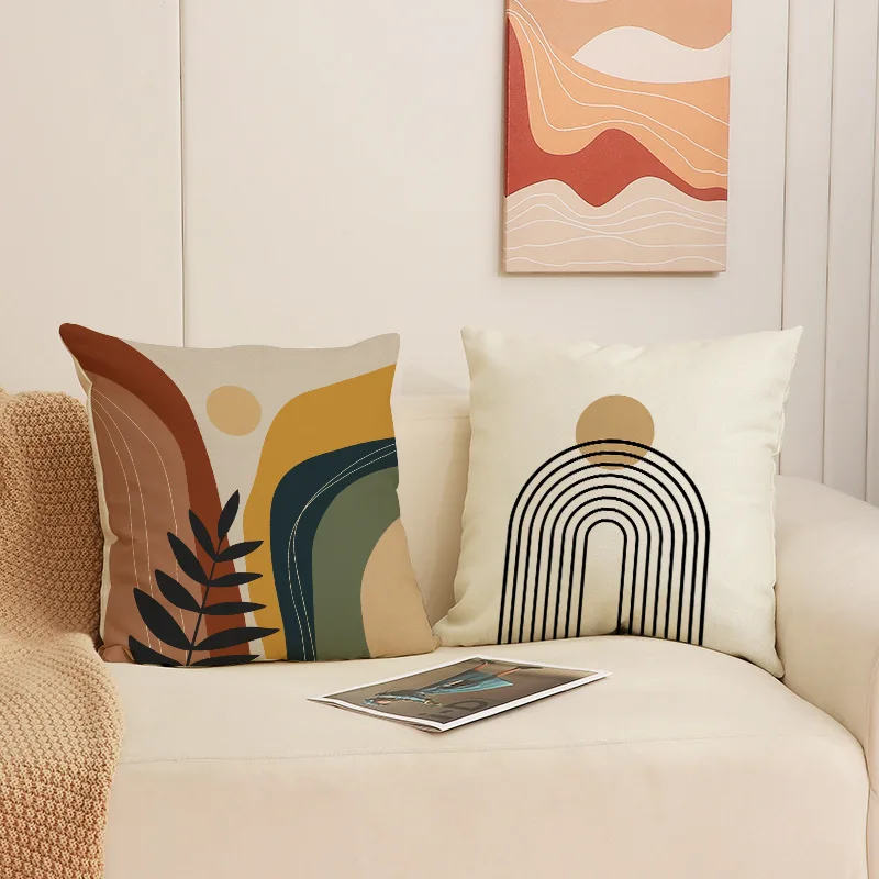BOHO Style Printing Pillow Cover Indoor Bay Window Decoration Square Geometric Cushion Linen Abstract Simple Sofa Pillow