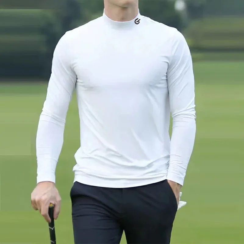 Golfist Summer Men Cooling Ice Silk Golf Shirt Long-Sleeve Sun-Protection Golf Tops Male Breathable Elastic Underwear Golf Wear