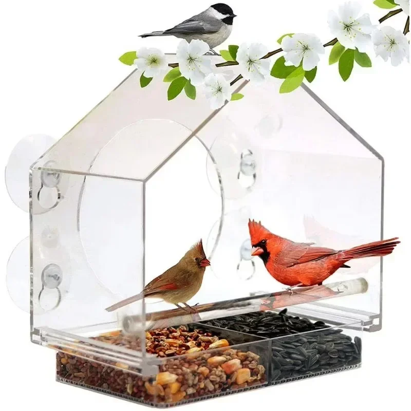 Outdoor garden hanging bird cage feeder plastic transparent
