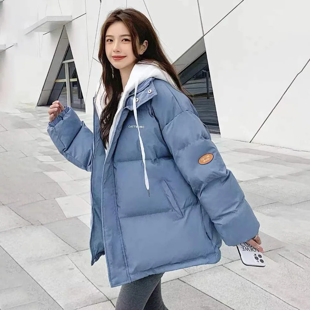 Down Cotton-padded Jacket Girl Winter Clothes  New Middle School Students Cotton-padded Jacket Short Fake Two-piece Hooded Coat.