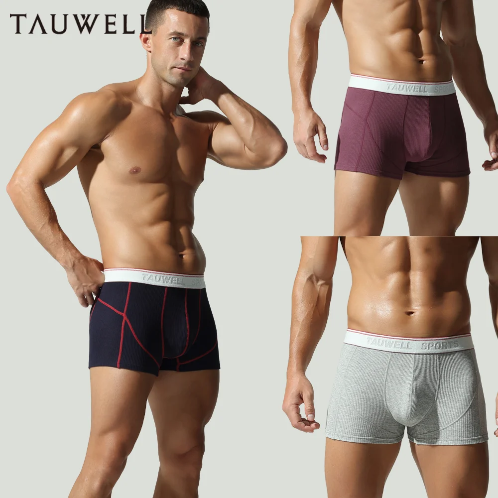 TAUWELL Herren-Boxershorts mit niedriger Taille und Knöpfen, U-konvexer Beutel, sexy Herrenhöschen, flache Vorderseite, einfarbige Slips, Neu