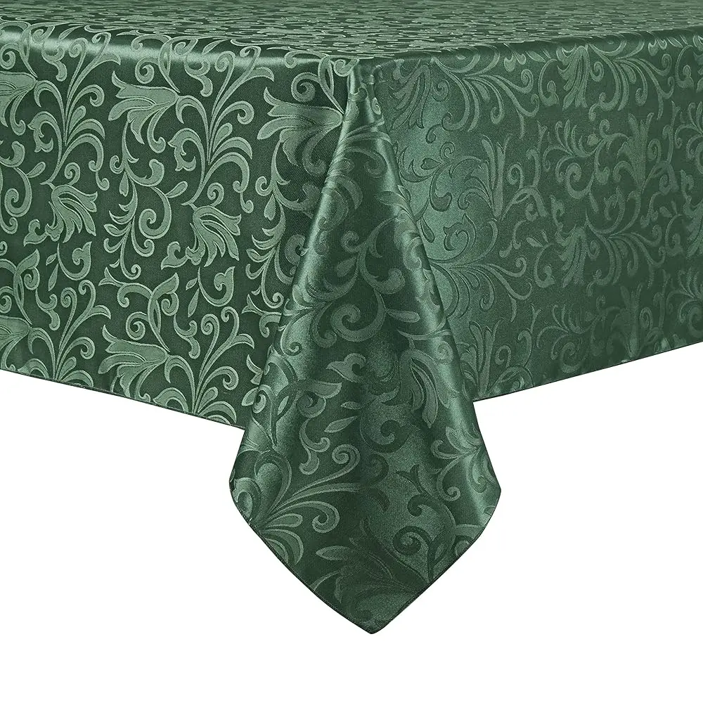 

Scroll Damask Jacquard Rec Green Tablecloth 52""X70""，Wipeable Table Cover For Dining Table, Buffet Parties And Camping