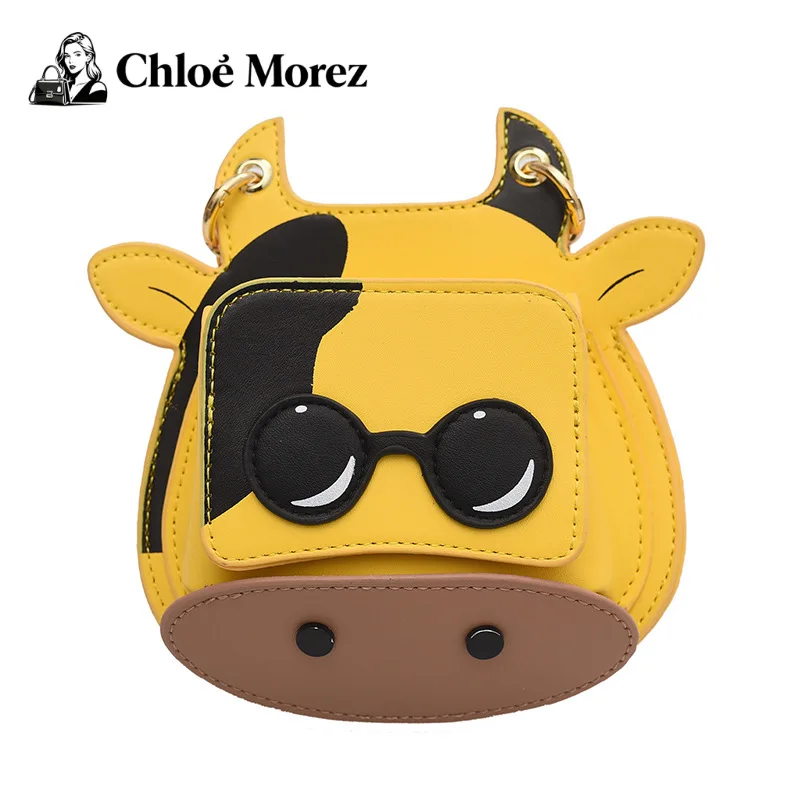 

Mini Handbag Cartoon Girl Cute Cow Shoulder Crossbody Chain Small Round Bag Purse Handbags Bags for Women