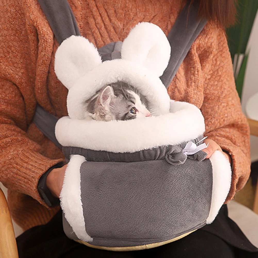 Mochila para gatos, jaula para mascotas de felpa suave y cálida para invierno, para viajes al aire libre y caminar