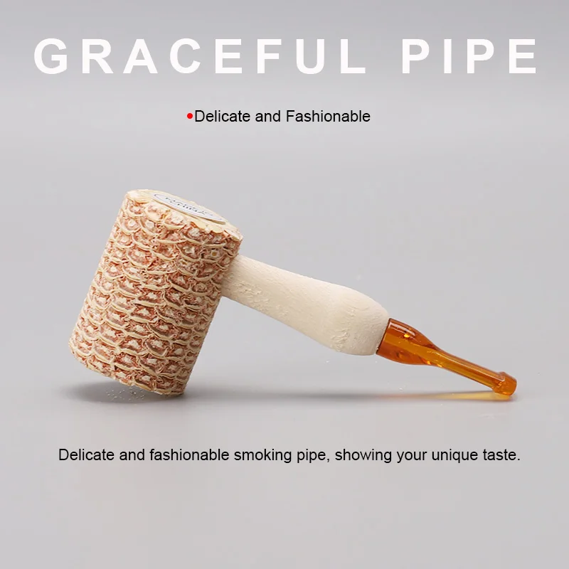 MUXIANG Lightweight Portable Small Corn Shape Tobacco Pipe Yellow Acrylic Mouthpiece For New Beginner Smokers