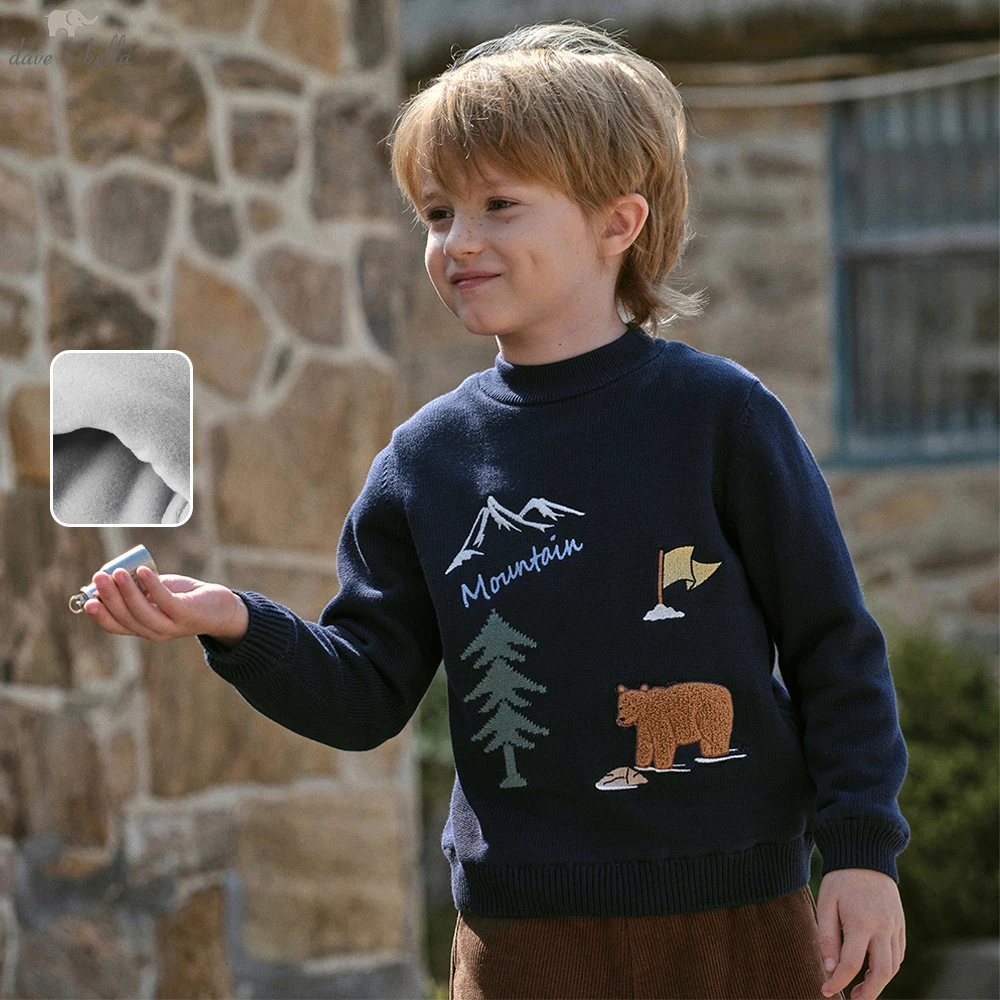 Dave Bella Children Autumn Winter Pullover Sweater for Boys Cartoon Velvet Knitted Sweater Outerwear Kids Clothes DK4254205