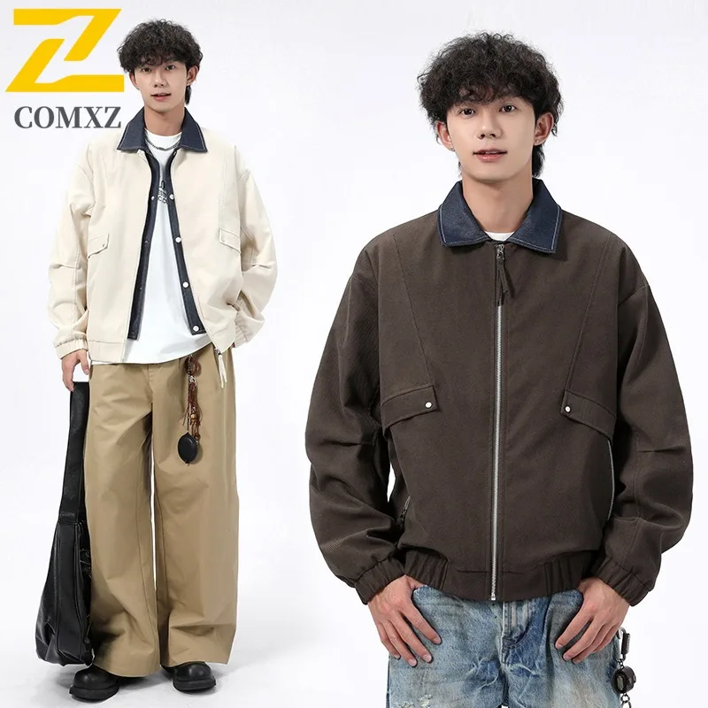 COMXZ 2025 Plus Size Mens Jacket Autumn Oversized Trendy Coat Big Tall Fashion Outerwear M 8XL Streetwear