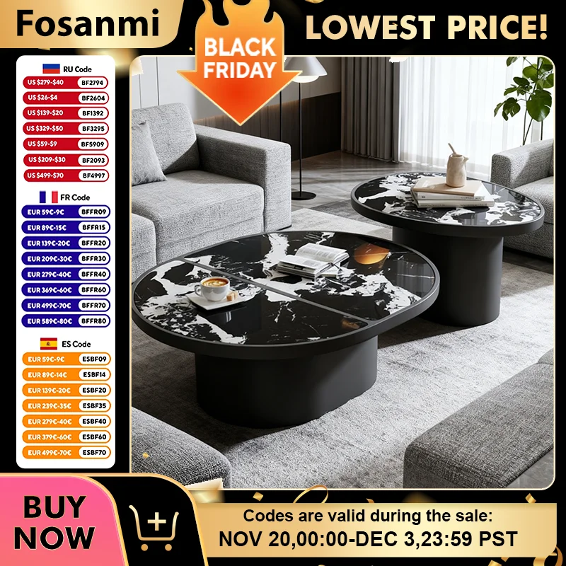 

Minimalist Round Coffee Table Sets Black White Texture Creative Living Room Center Table Modern Home Apartment Coffee Side Table