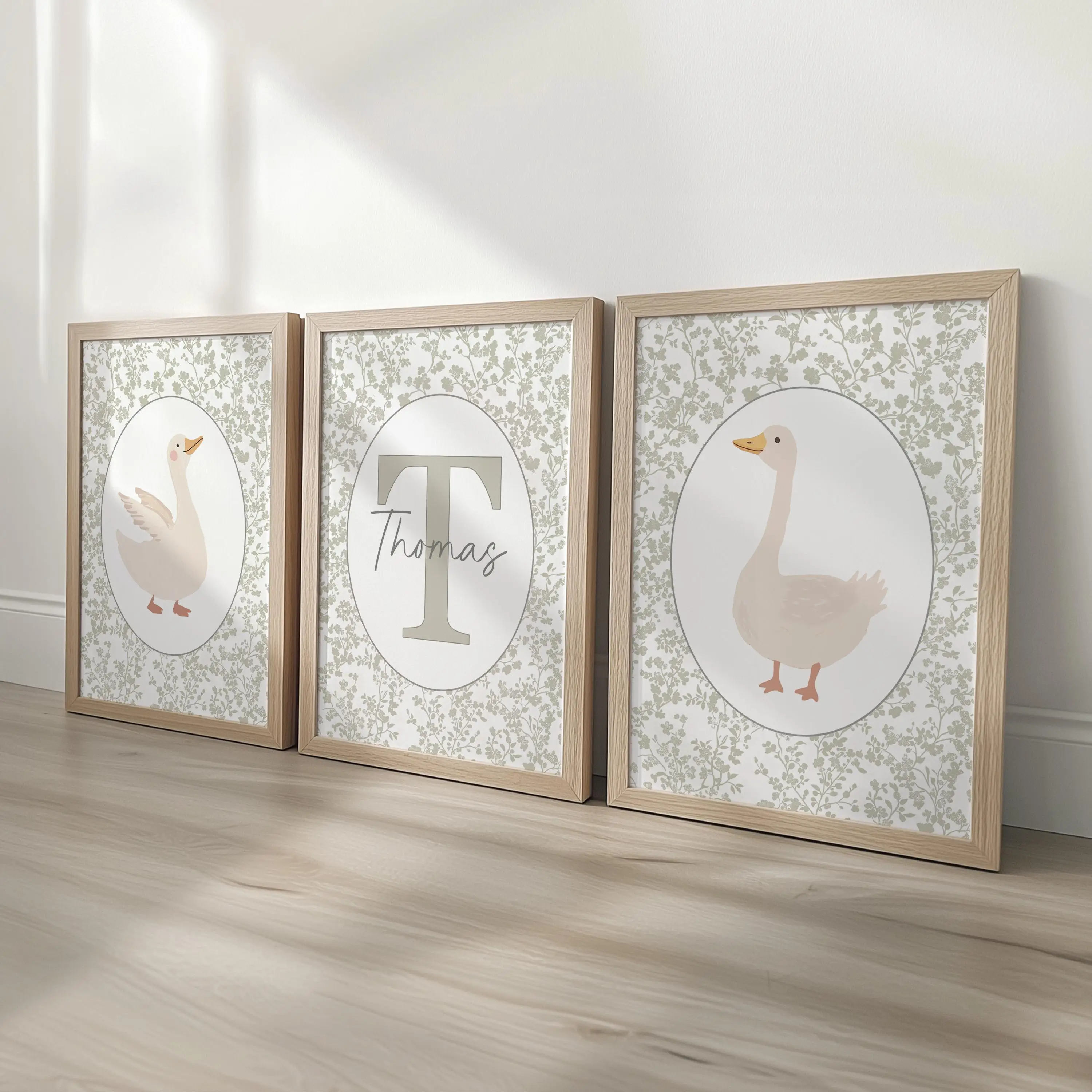 أوزة مجموعة مكونة من 3 مطبوعات خمر تولي اسم مخصص المشارك حكيم الأخضر ديكور مؤطرة جدار الفن هدية لغرفة نوم الحضانة