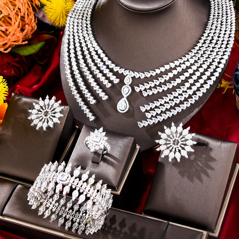 GODKI Luxury Famous Brand 4pcs African Bridal Zircon Chokers Jewelry Set For Women Dubai Nigeria Wedding Necklace Earring 2023