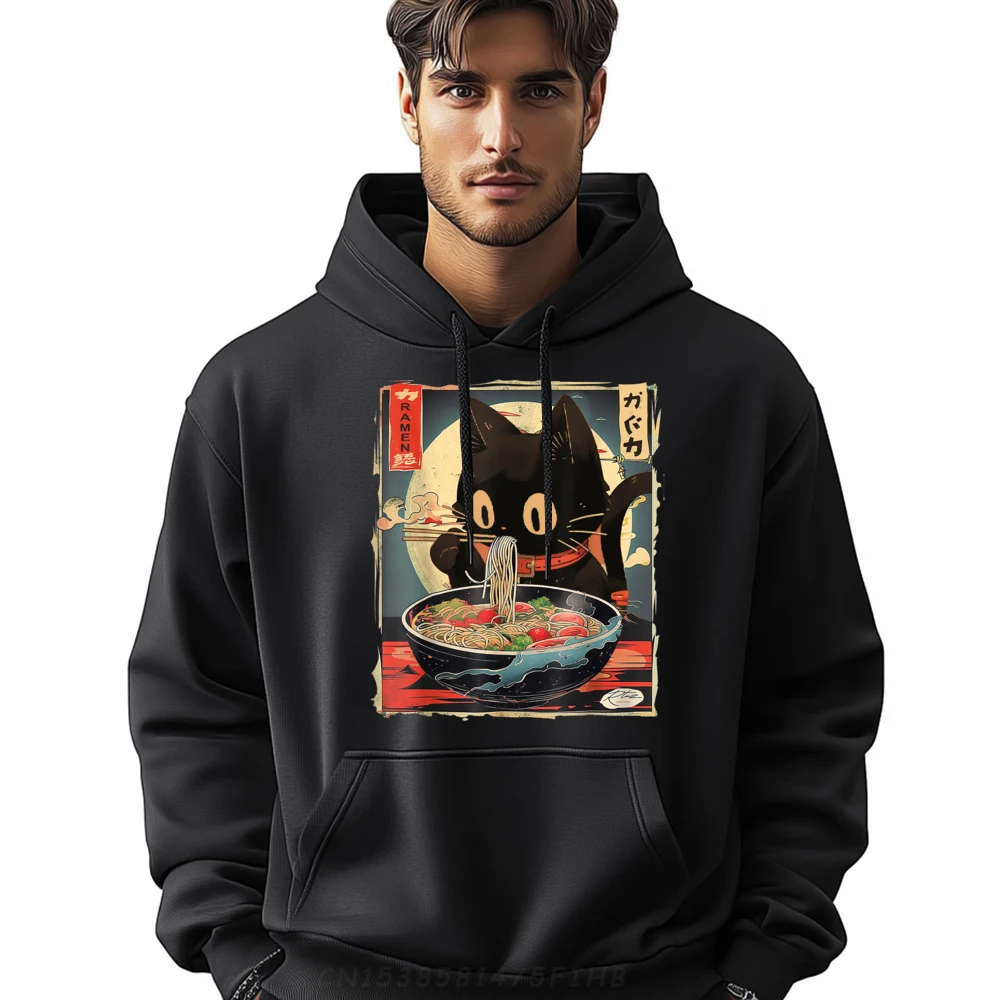 

Kawaii Cat Eating Ramen Noodles Teens Sports Hoodies Men Camisas De Hombre Chinese Style