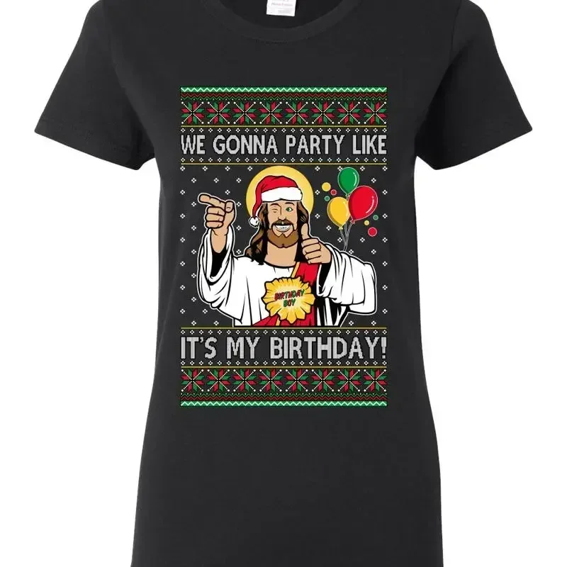 Gonna Party Like It's My Birthday Santa Jesus Holiday Humor Womens T Shirt