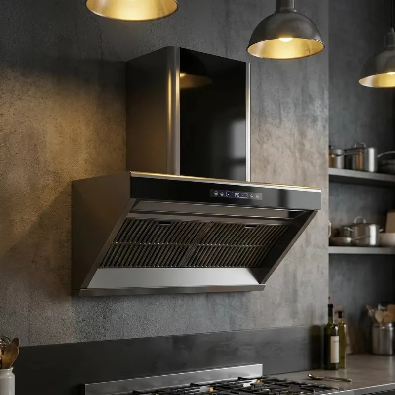 Downdraft Vented Range Hood Curved Two-layer Oil Fume Separation Net Fully Enclosed Motor Easy-to-remove Hotel
