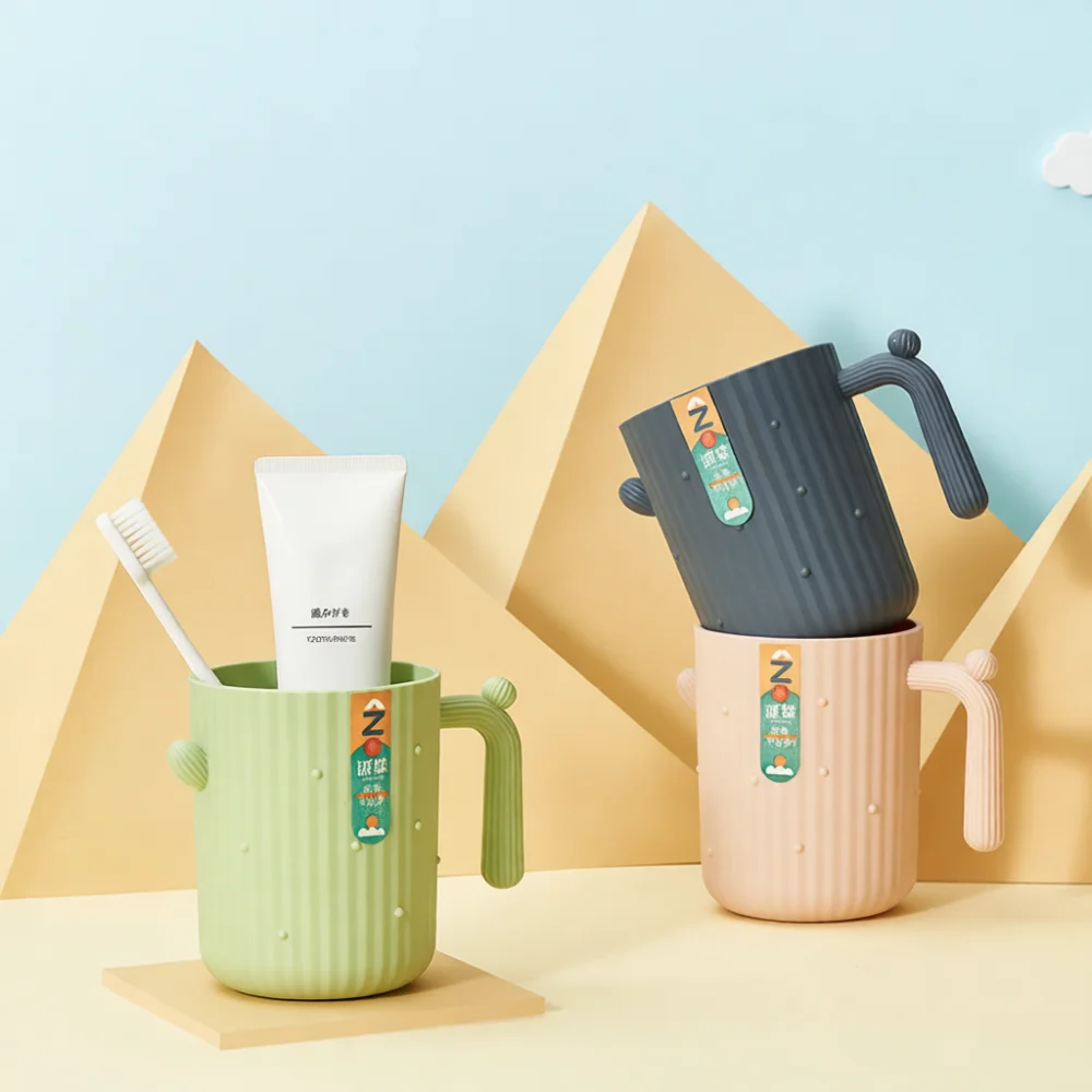 Cactus Pattern Toothbrush Cup Functional Plastic Gargle Mug Simple Bathroom Accessory Decorative Home Drink Cup view 5