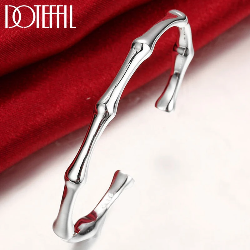 DOTEFFIL 925 Sterling Silver Bamboo Joint Opening Cuff Bracelet Bangles For Woman Wedding Engagement Party Fashion Jewelry