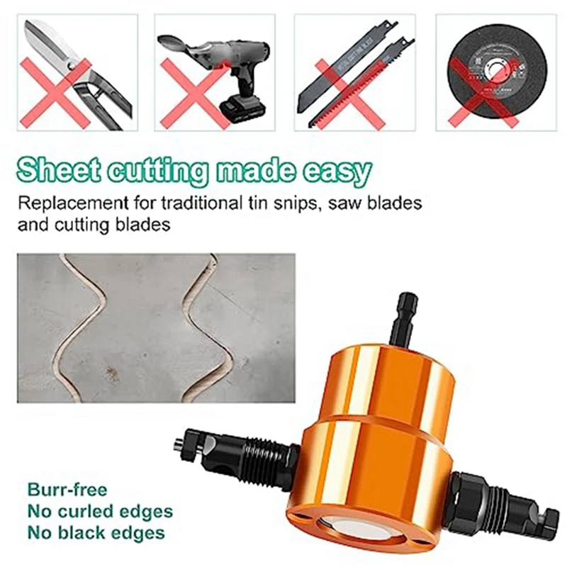 Double Headed Sheet Metal Nibbler Drill Attachment Metal Cutter With Extra Punch Fit For Straight Curve And Circle Cutting