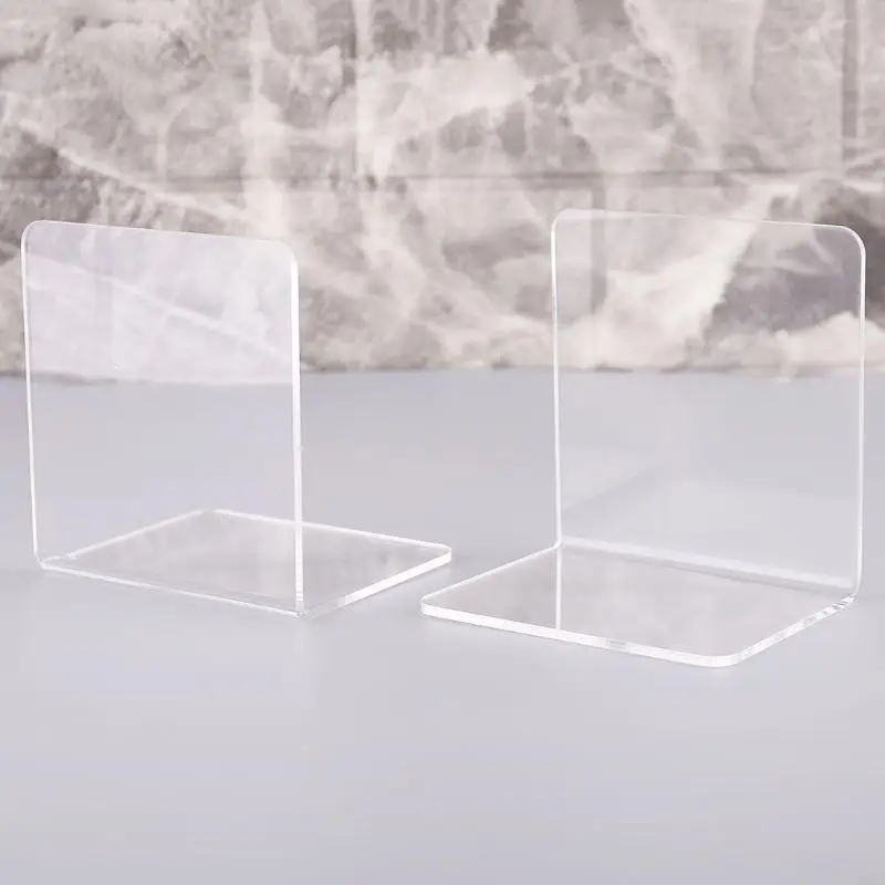 103C 2Pcs Clear Acrylic Bookends L-shaped Desk Desktop Book Holder School S