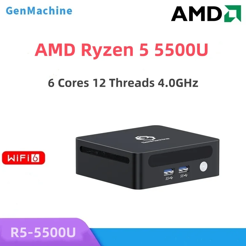 GenMachine มินิพีซี AMD Ryzen ™   5 5500U 6 Core 12 ด้าย 2.1GHz ถึง 4.0GHz TDP 15W CPU Windows 11 DDR4 3200Mhz WiFi6 computador