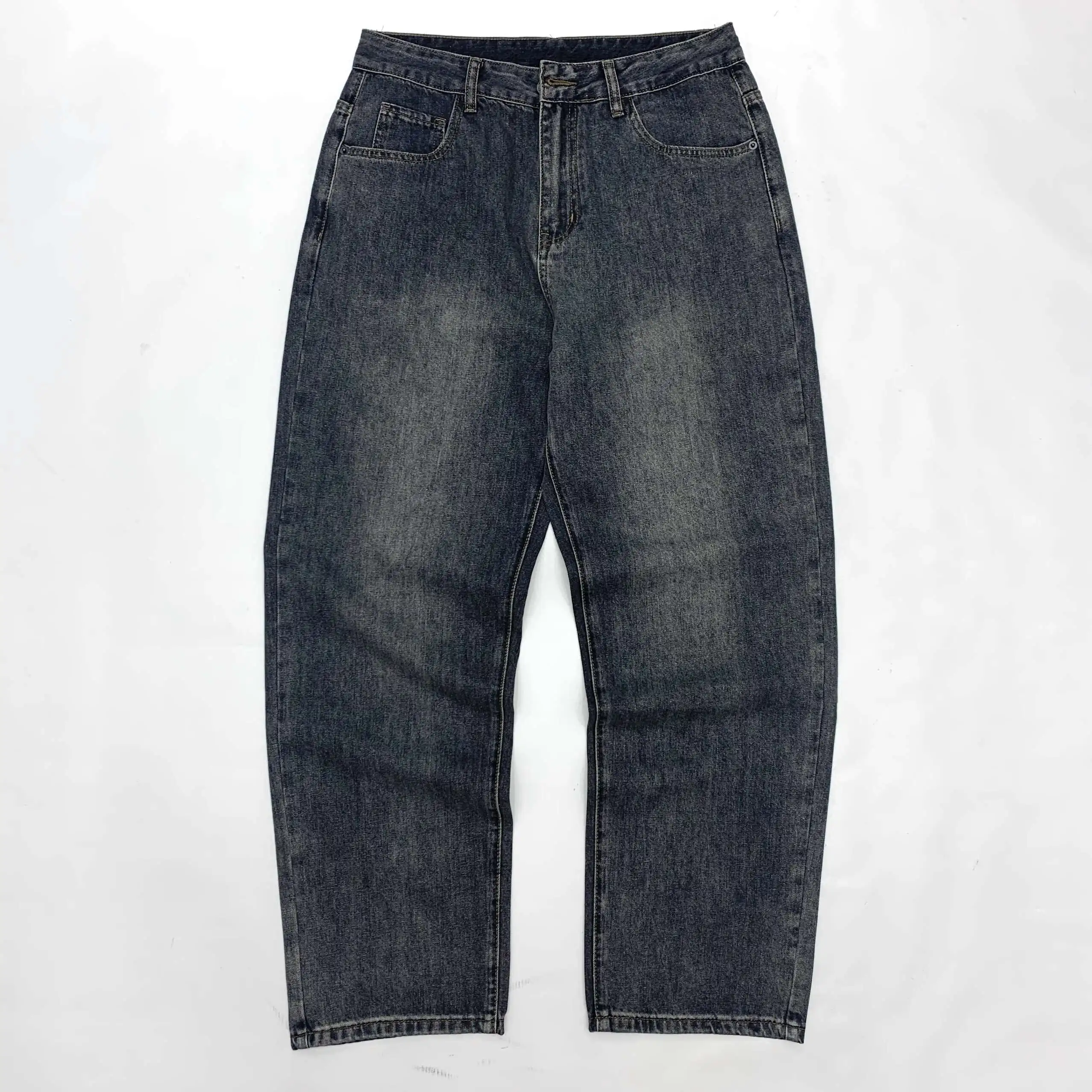 

American Vintage Washed Jeans Pants Men Women - Distressed Loose Straight Wide Leg Baggy Oversized Draped Denim Trousers