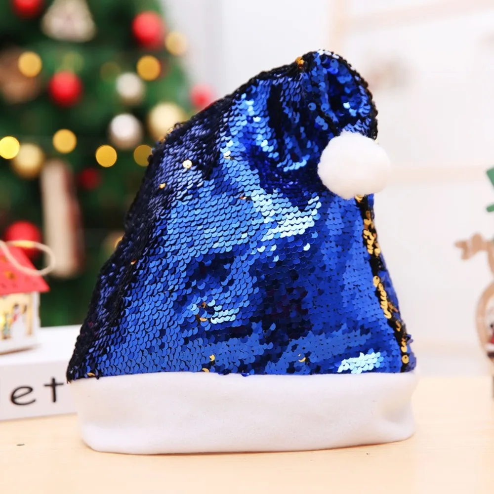 Happy New Year Sequined Santa Hat Color-changing Comfortable Color-changing Caps Soft Versatile Christmas Hat Women