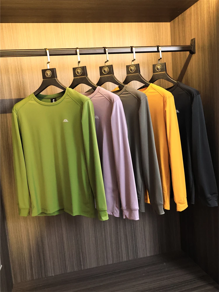 Men's round Neck T-Shirt Outdoor Sports Quick Dry Moisture Wicking Breathable Functional Polyester Fiber Long Sleeve Fashion ...