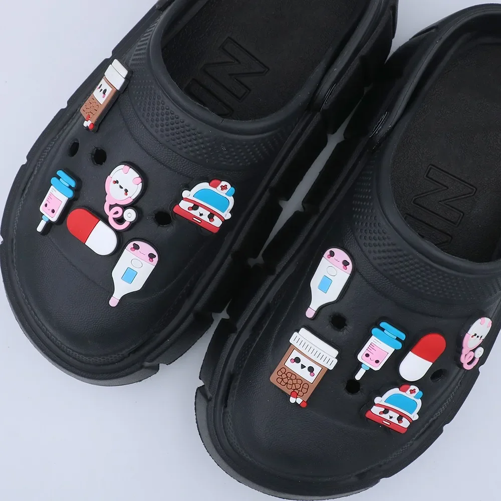 1 Piece Shoe Decorations Charms Cartoon Hospital Series PVC Thermometer Sandals Shoe Accessories Buckles Pins Childn Gifts