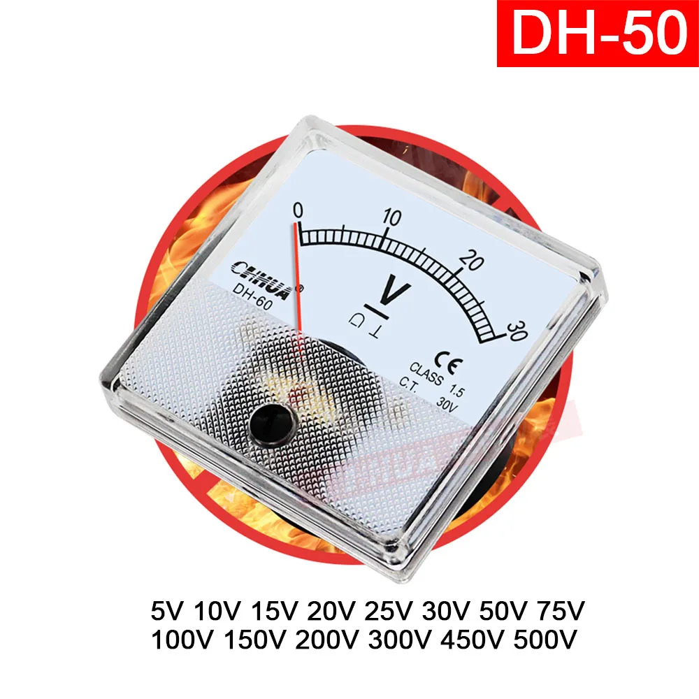 DH-50 AC Voltmeter Pointer Meter 5V 10V 15V 20V 25V 30V 50V 75V 100V 150V 200V 300V 450V 500V 600V 800V Voltage Panel Meter