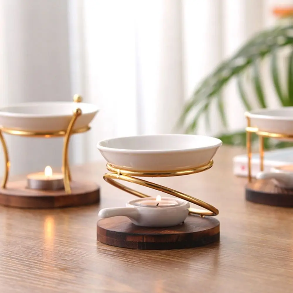 Multi-functional Wooden Base Aromatherapy Stove Metal Ceramics Oil Burners Aromas Diffuser Home Use