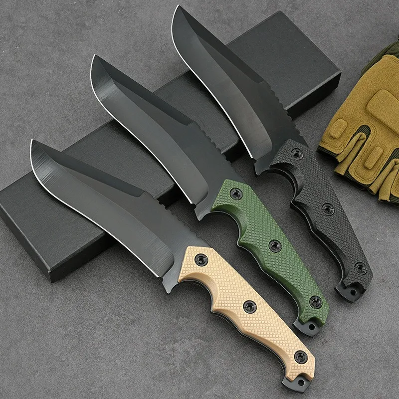 

High hardness outdoor straight knife one keel camping self-defense knife Portable mountain knife multi-function with K sheath