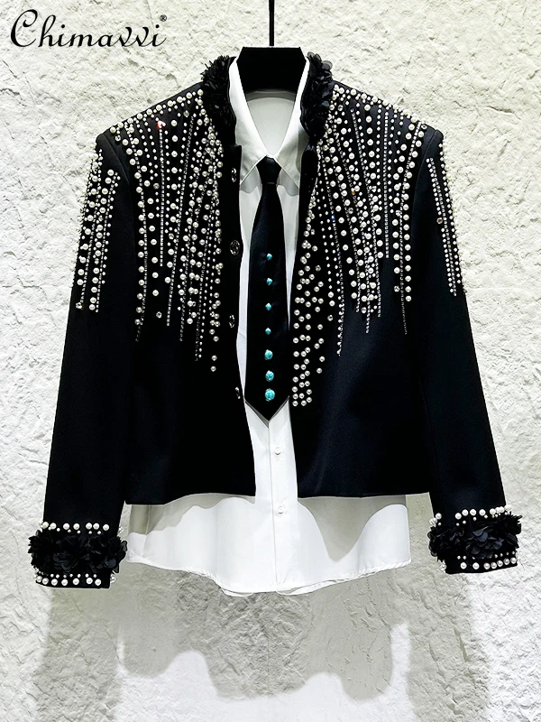 

Heavy Design Beaded Petal Jacket 2025 Autumn Clothes New Men's High-End Long Sleeve Fashion Light Luxury Coat Top
