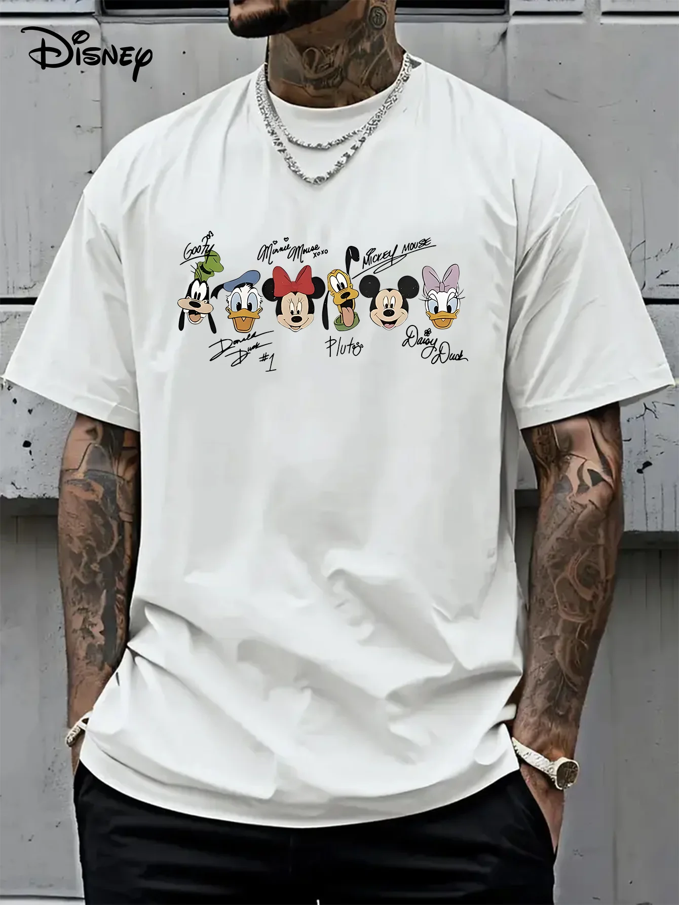 T-shirt Disney pour hommes, nouveau style streetwear hip-hop, ample et décontracté, imprimé Mickey Mouse et Donald Duck, en coton