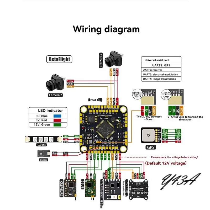 

Y43A-F475S V4 FC&ESC Stack F405 V4 Flight Controller 75A ESC 3-8S 30.5X30.5Mm For FPV Racing Drone