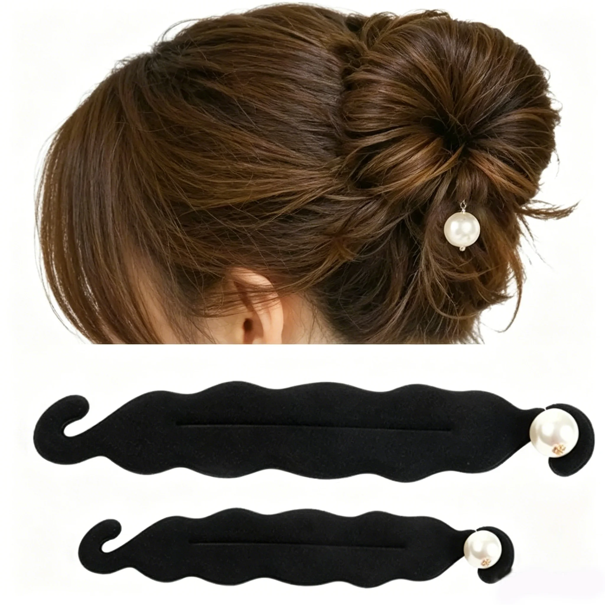 3pcs Double-hook Large Sponge Hair Bun Maker with Pearls for Thin Hair, Bun Styling Tool, Hair Accessory
