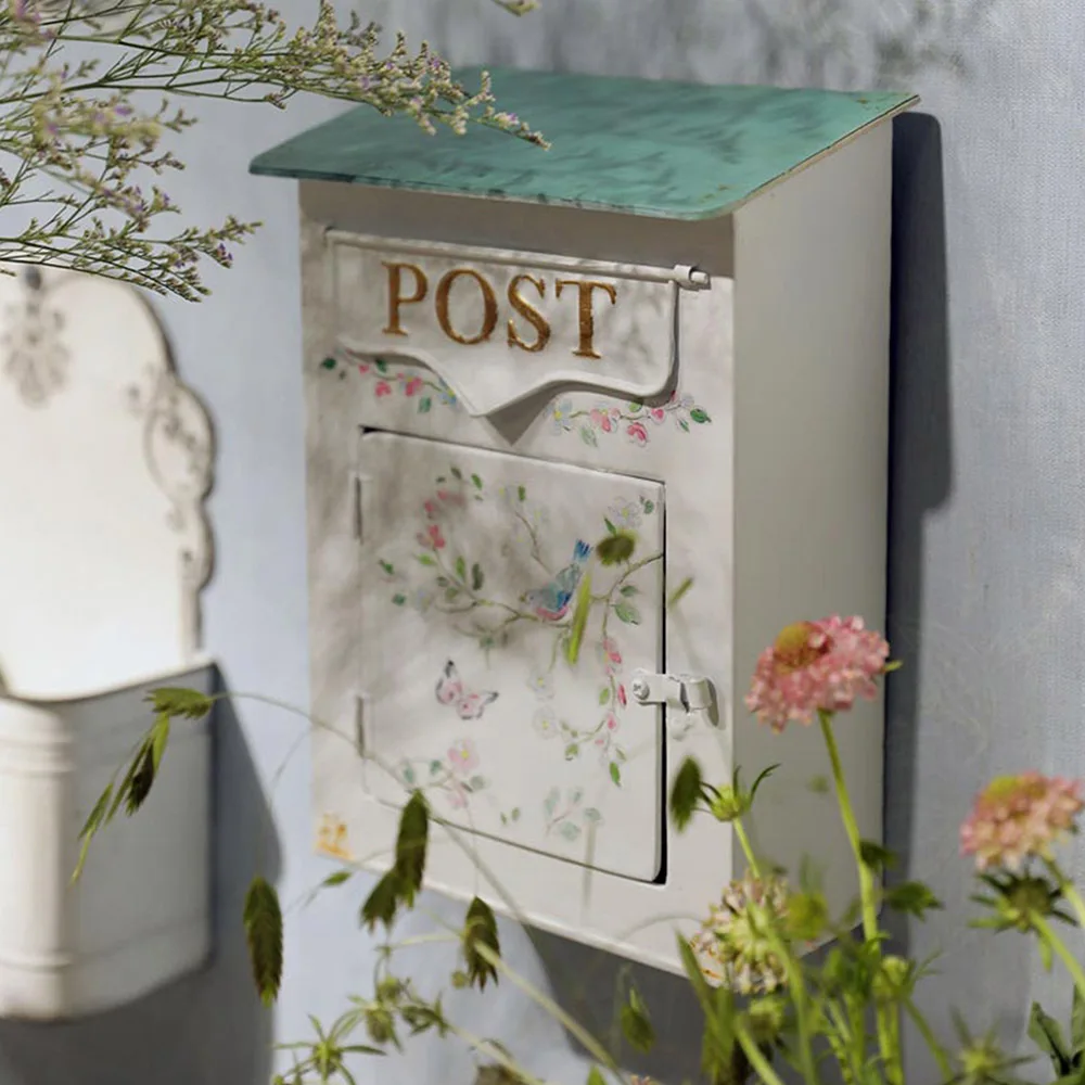European wrought iron mailbox flower and bird fresh style garden furnishings storage home accessories wall hanging