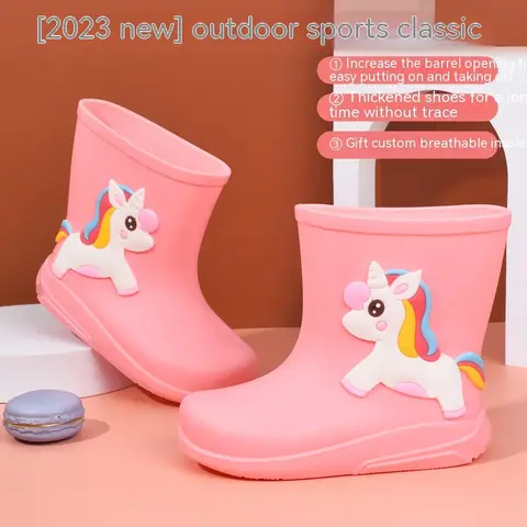 Kids Rain Shoes Girls Boys Cute Cartoon Pattern Boots Students Non-slip Waterproof Footwear Lovely Soft Bottom Children Footwear