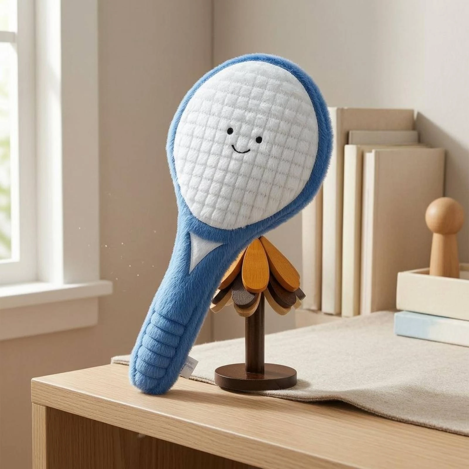 Soft Fabric Tennis Racket Doll Embroidered Face Soft Fabric Racket Toy Tennis Stuffed Animal Stitched Details Plaything Soft