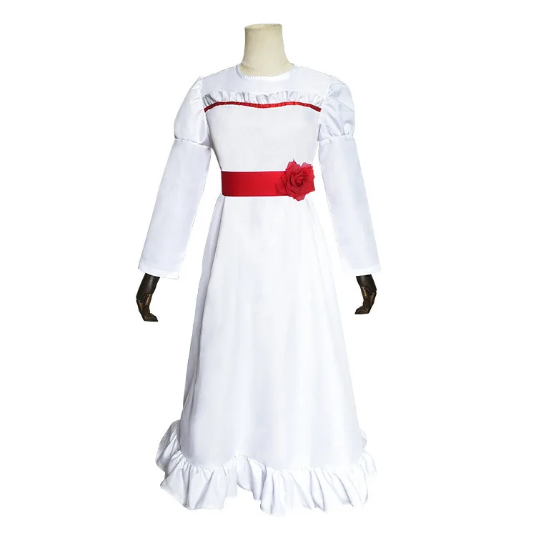 

Halloween Costume ConjingDoll Annabelle Halloween Horror White Dress Cosplay Costume