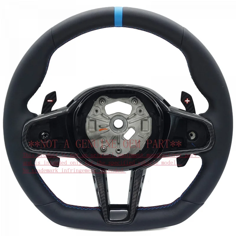 For BMW Steering Wheel Horn Cover CS Genuine Leather Blue Center Mark Three Color Line With Paddles Vibration No Button Horn