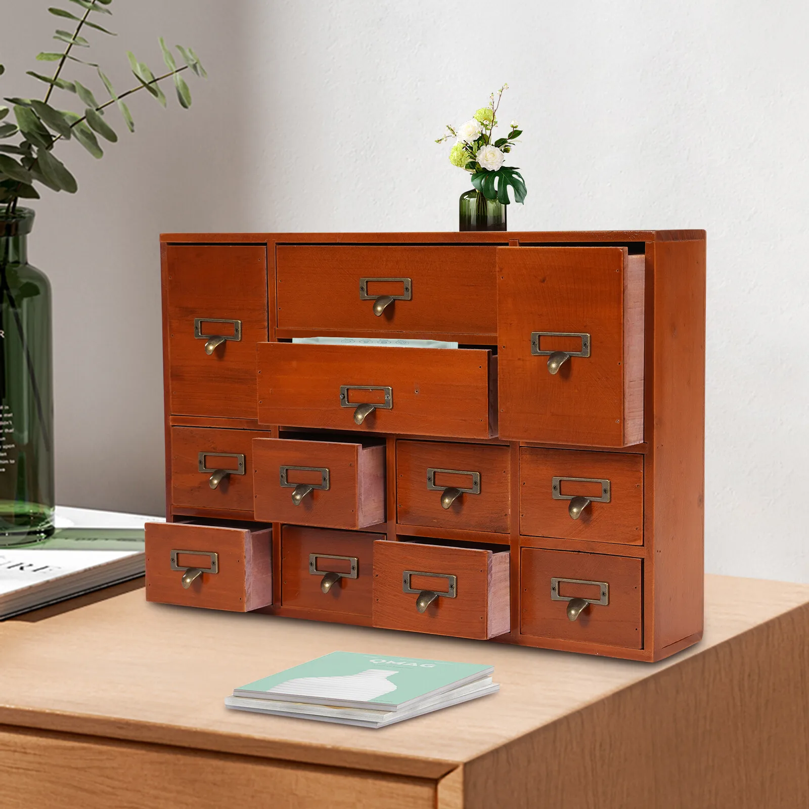 

12 Drawers Wooden Desktop Organizer Home Storage Case Cosmetic Dresser Box new