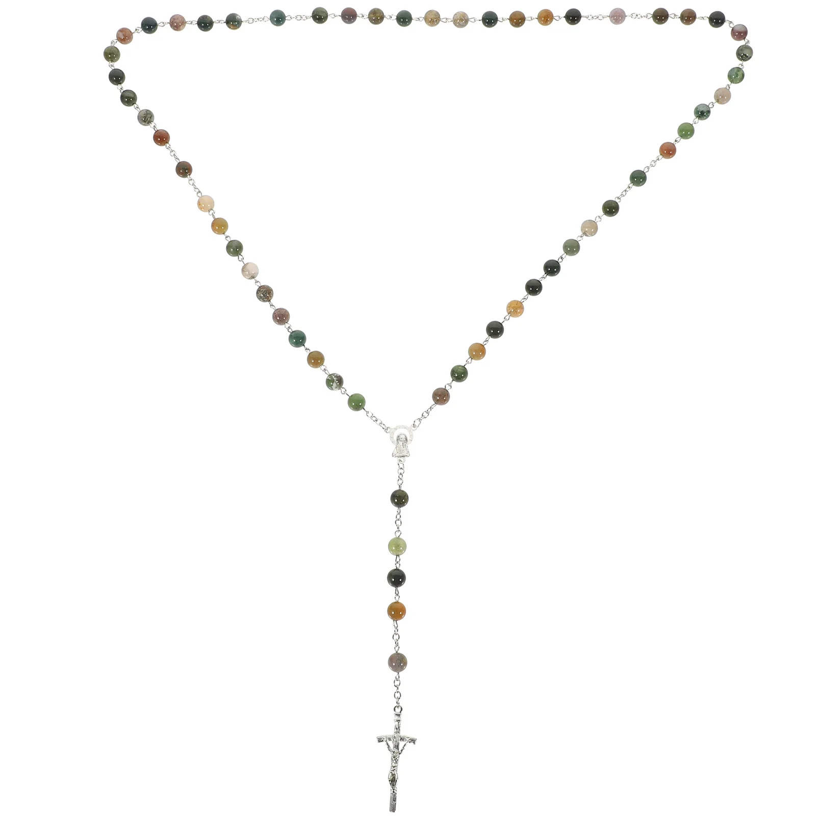 Catholic Cross Rosary Beads Natural Stone Agate Necklace Men Mens Black Pendant for