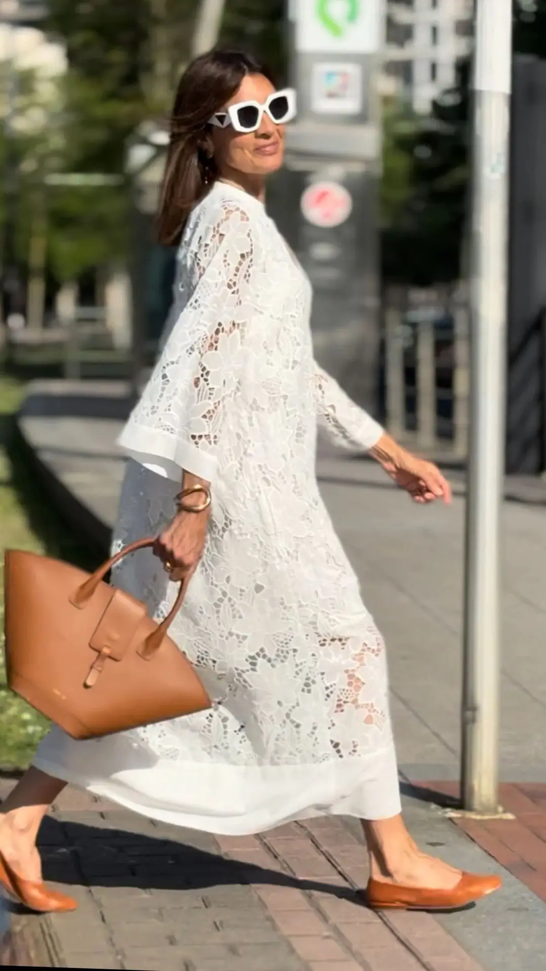 2024 Autumn Women White Embroidery Jacquard Lace Crochet Dress Sexy V Neck Hollow Party Dress Flare Sleeve Bohemian Long Robes